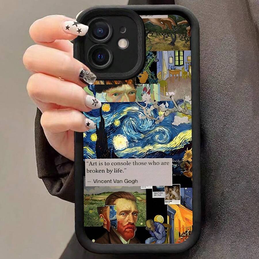 Shein 1 pièce Étui de téléphone en silicone antichoc avec motif patchwork de la Nuit étoilée de Vincent Van Gogh