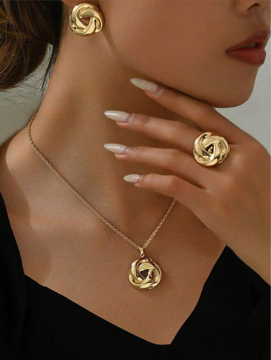 Set 4 bijoux élégants – collier et boucles d’oreilles fleurs & nœuds, idéal cadeau Tunisie