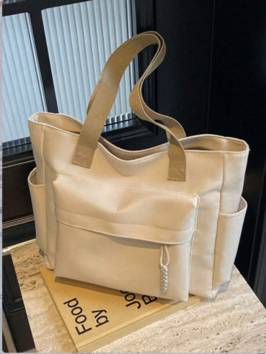 Sac femme beige pratique – grand volume, plusieurs poches, idéal école & université Tunisie