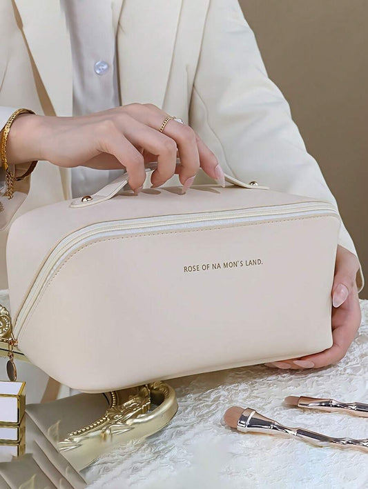 Trousse de maquillage imperméable en cuir PU – grande capacité à double compartiment Tunisie