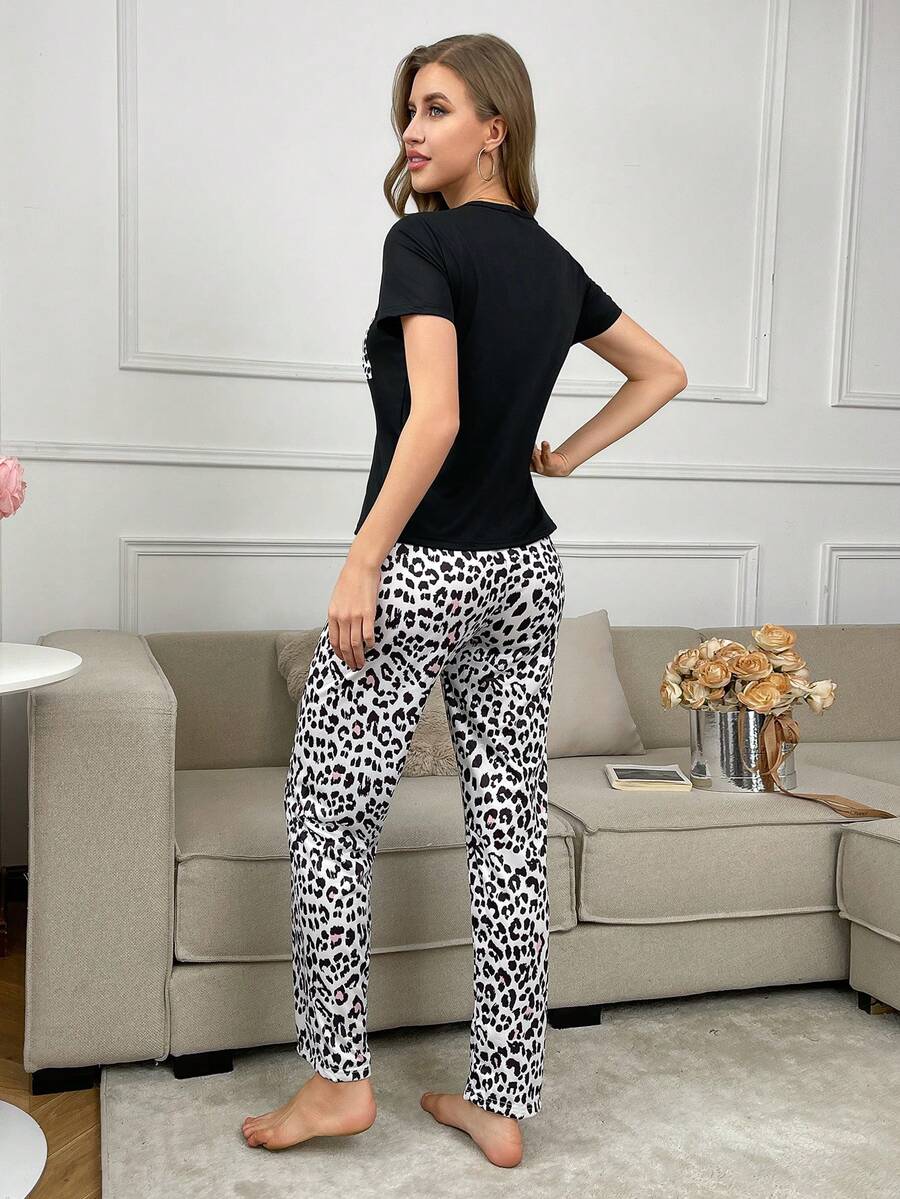 Ensemble de pyjama à manches courtes avec poche à imprimé léopard