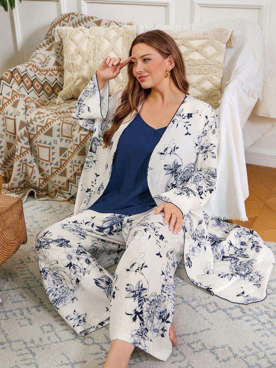 Serenescape Ensemble robe et pantalon camisole style vacances à imprimé froissé, automne/hiver