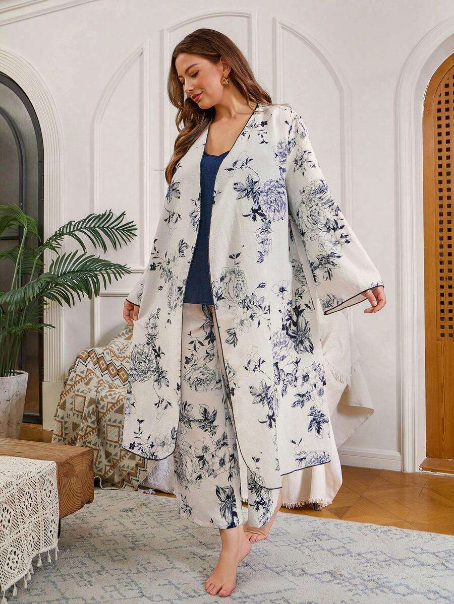 Serenescape Ensemble robe et pantalon camisole style vacances à imprimé froissé, automne/hiver