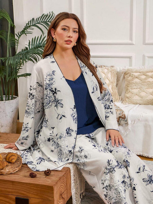 Serenescape Ensemble robe et pantalon camisole style vacances à imprimé froissé, automne/hiver