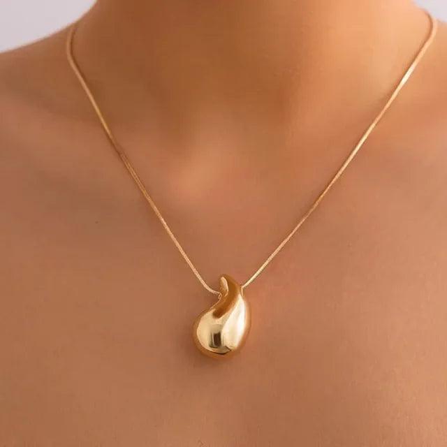 Shein Collier en acier inoxydable avec pendentif goutte d'eau pour femme, ensemble de boucles d'oreilles, bijoux en métal vintage, cadeau d'anniversaire, document doré