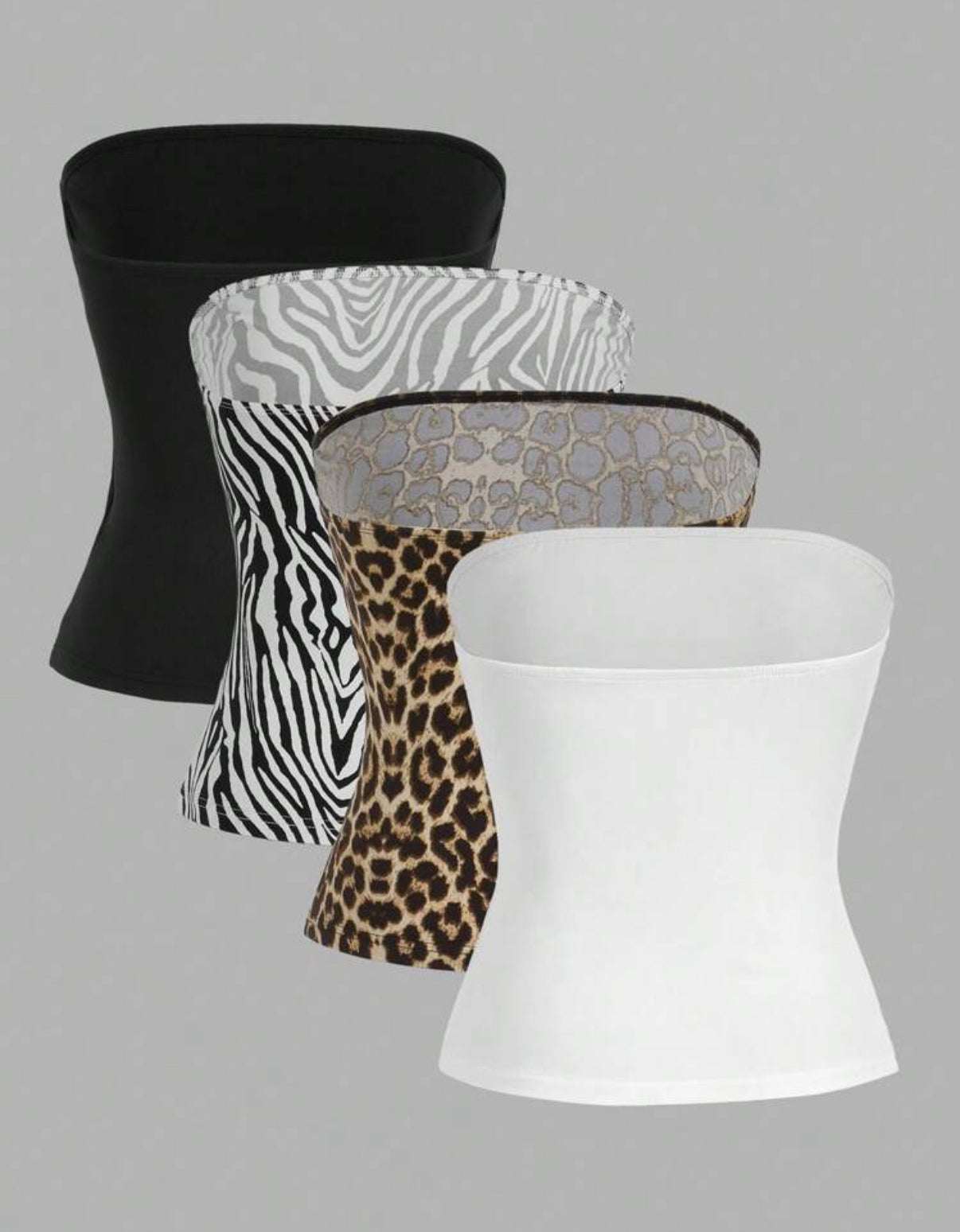 EZwear 4pcs/SetAutumn Winter Essentials BlackWhite Striped & Leopard Print CropTops