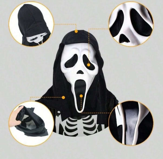 Halloween Mask, Black Headscarf Skeleton Head, Horror Makeup Mask, Latex Mask For Roleplay, Halloween Costume, Halloween Supplies Stage Performance Props, Mask, Roleplay Mask