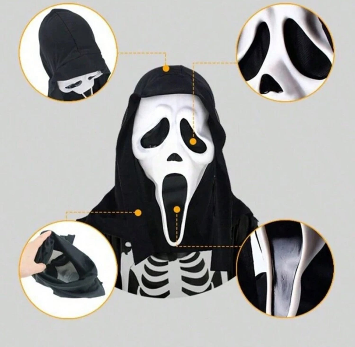 Shein 1pc Halloween Mask, Black Headscarf Skeleton Head, Horror Makeup Mask, Latex Mask For Roleplay, Halloween Costume, Halloween Supplies Stage Performance Props, Mask, Roleplay Mask