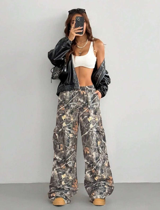 Coolane Women's Spring/ Summer Y2K Cargo Basic CamoFlare Pants