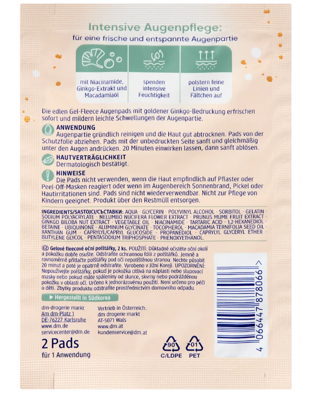 Balea Patchs Yeux Gel-Fleece – Niacinamide, Huile de Macadamia & Ginkgo (1 Paire) - GlamShopTN