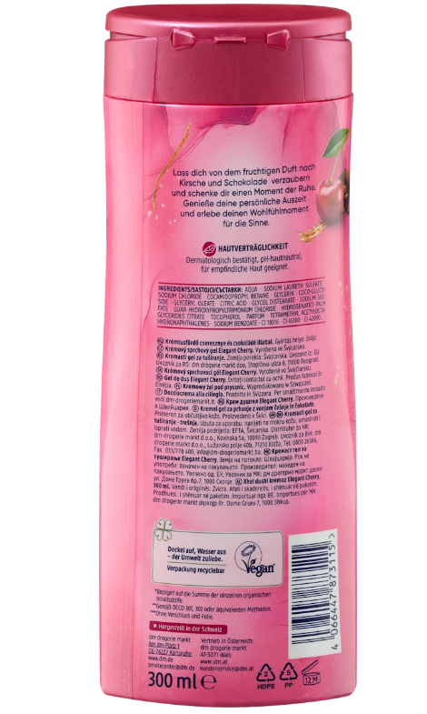 Balea Crème de Douche Elegant Cherry – Cerise & Chocolat, Douceur pH Neutre 300 ml - GlamShopTN