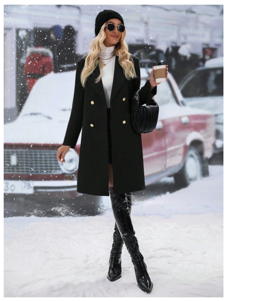 Manteau élégant à revers et double boutonnage