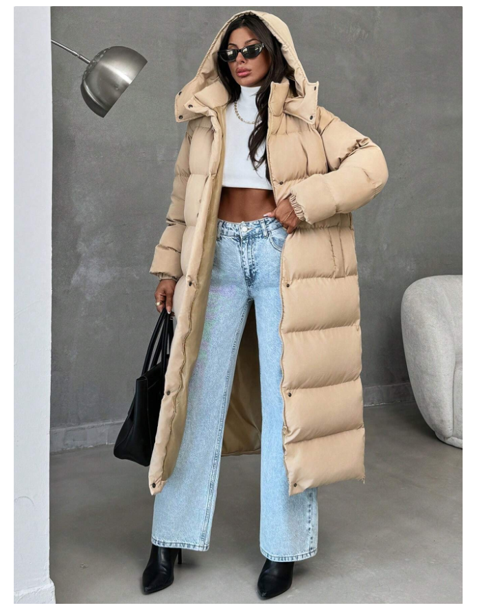 Manteau long matelassé femme oversize avec capuche - GlamShopTN