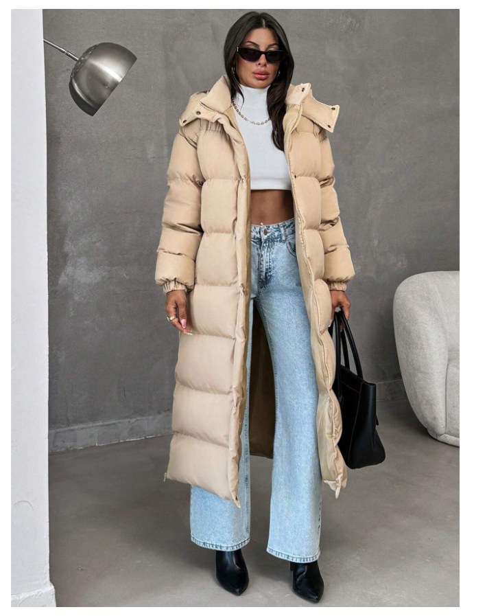 Manteau long matelassé femme oversize avec capuche - GlamShopTN