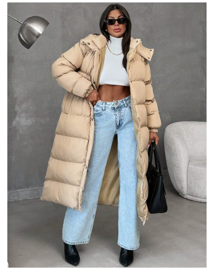 Manteau long matelassé femme oversize avec capuche - GlamShopTN