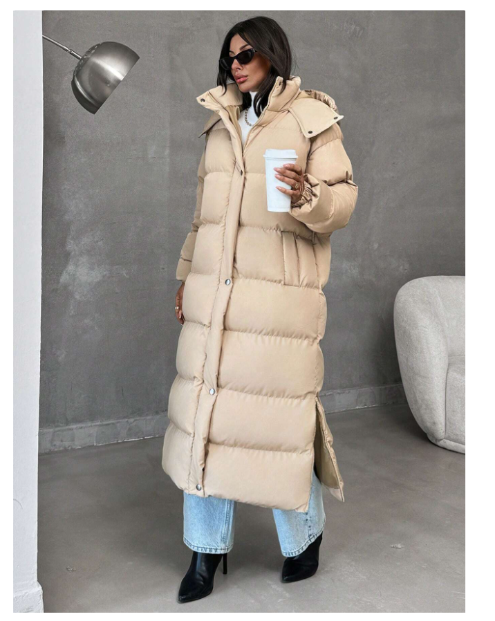 Manteau long matelassé femme oversize avec capuche - GlamShopTN
