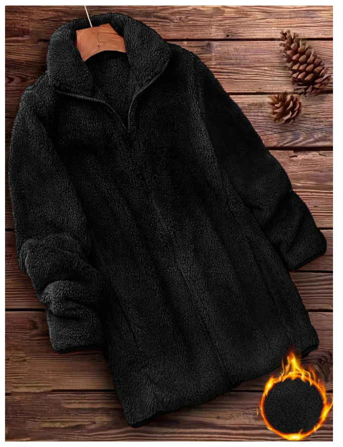 Manteau Teddy uni à fermeture éclair – Style casual - GlamShopTN