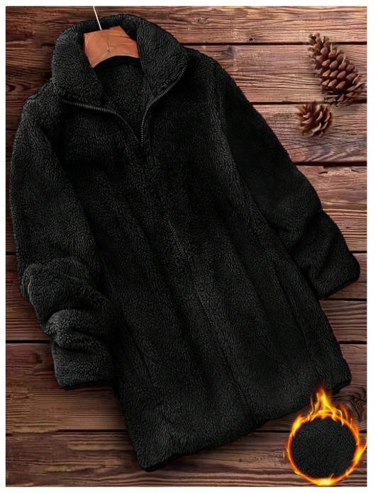 Manteau Teddy uni à fermeture éclair – Style casual - GlamShopTN