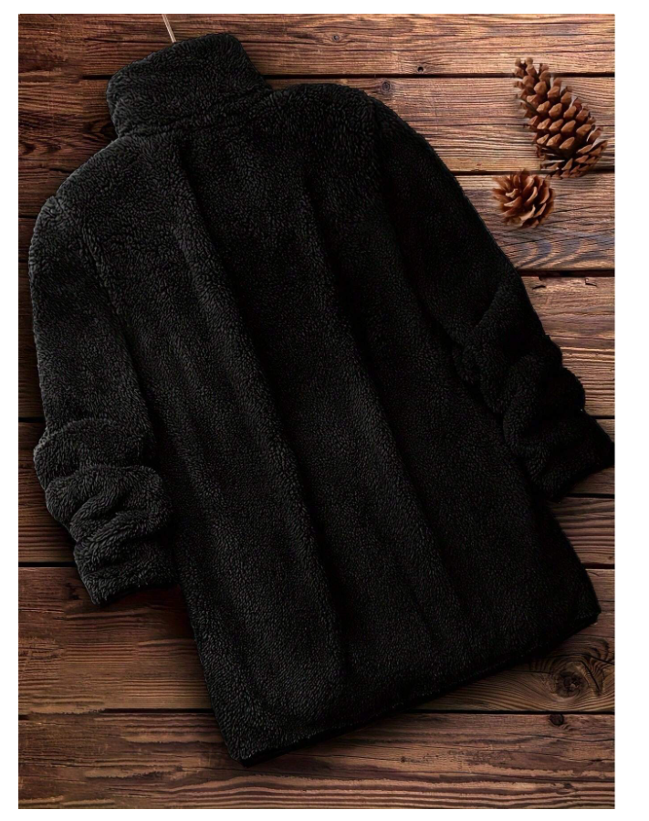 Manteau Teddy uni à fermeture éclair – Style casual - GlamShopTN