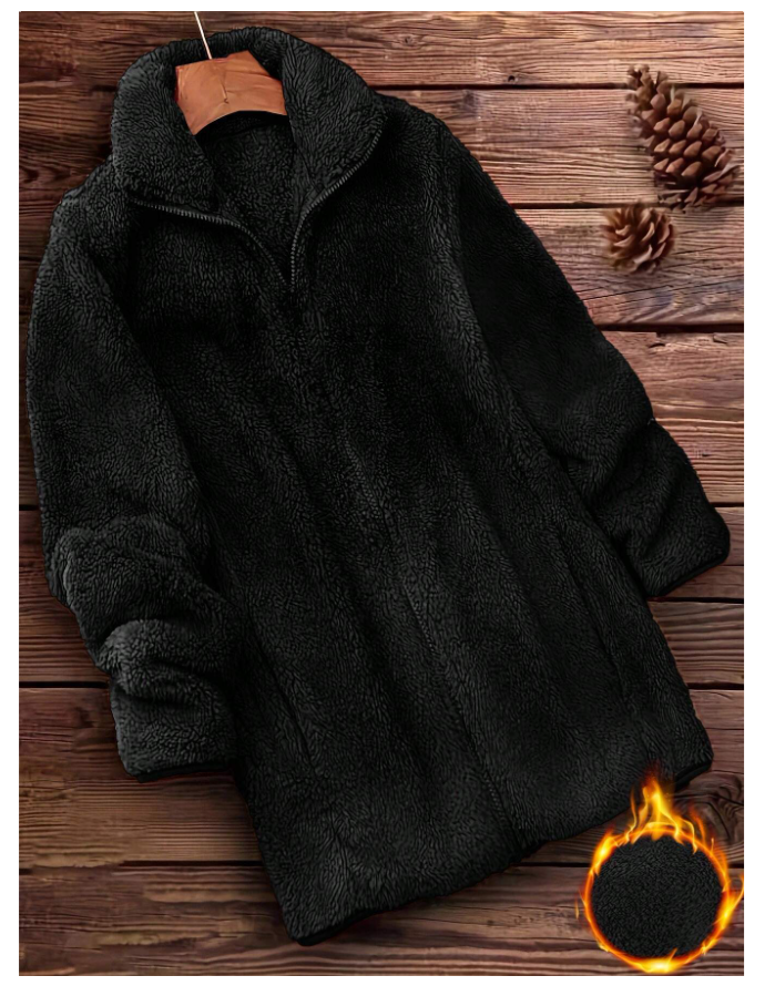 Manteau Teddy uni à fermeture éclair – Style casual - GlamShopTN