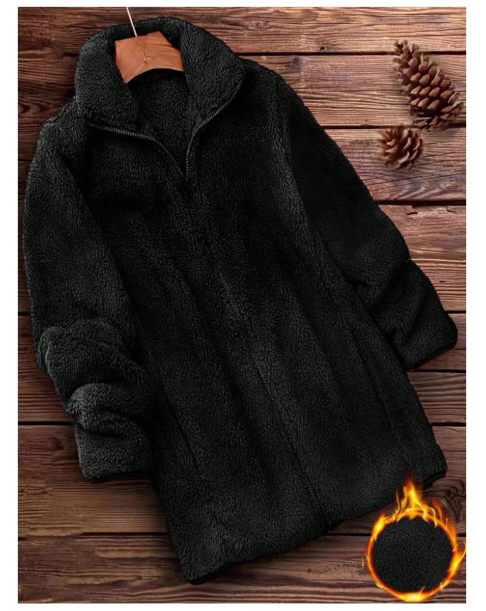 Manteau Teddy uni à fermeture éclair – Style casual - GlamShopTN