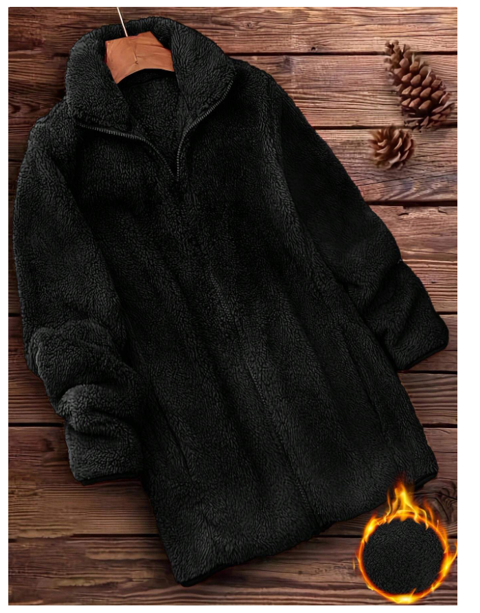 Manteau Teddy uni à fermeture éclair – Style casual - GlamShopTN