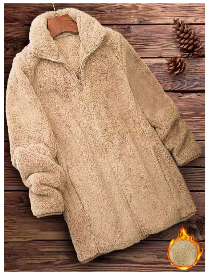 Manteau Teddy uni à fermeture éclair – Couleur abricot | Style casual - GlamShopTN