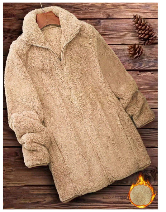 Manteau Teddy uni à fermeture éclair – Couleur abricot | Style casual - GlamShopTN