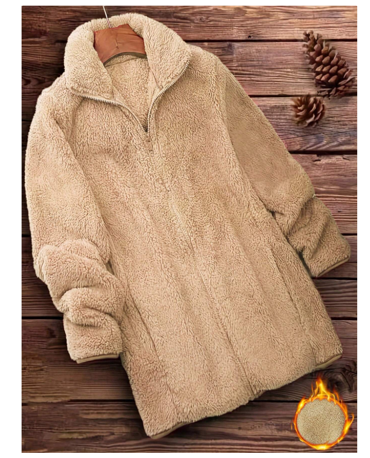 Manteau Teddy uni à fermeture éclair – Couleur abricot | Style casual - GlamShopTN