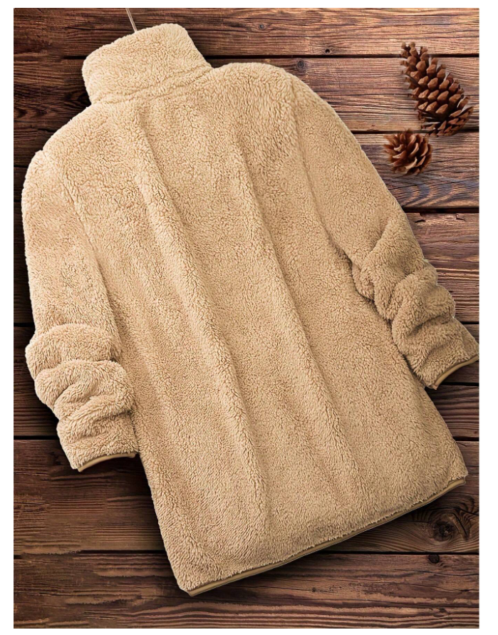 Manteau Teddy uni à fermeture éclair – Couleur abricot | Style casual - GlamShopTN