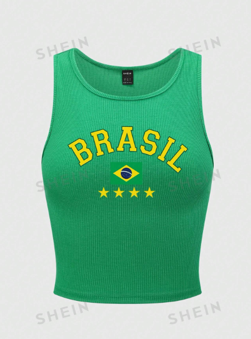 SHEIN EZwear Débardeur imprimé 'BRASIL' drapeau brésilien Y2K pour femme